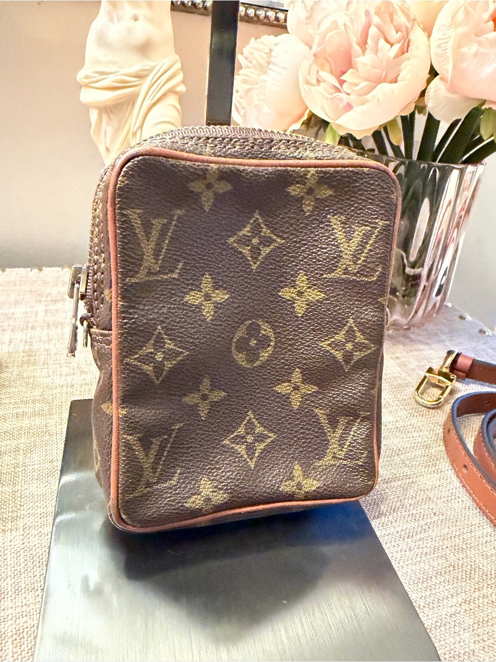 Louis Vuitton Brown Monogram Mini Danube Crossbody Pouch with Tan Trim - Picture 12 of 15